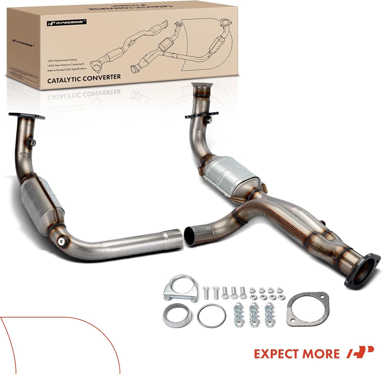 A-Premium Catalytic Converter Kit Direct-Fit Compatible with Chevy, GMC & Cadillac Models - Avalanche, Silverado, Suburban, Tahoe, Sierra, Yukon, Escalade - 1999-2006 - 4.3L 4.8L 5.3L - EPA Compliant