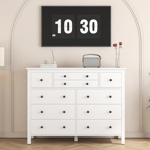 10 Drawer Large Black Dresser for Bedroom, 47.2" Long Chest of Drawers with Deep Drawers, Modern Wooden Storage Dresser for Closet, 36.2" Tall TV Stand for Living Room, Hallway, Entryway