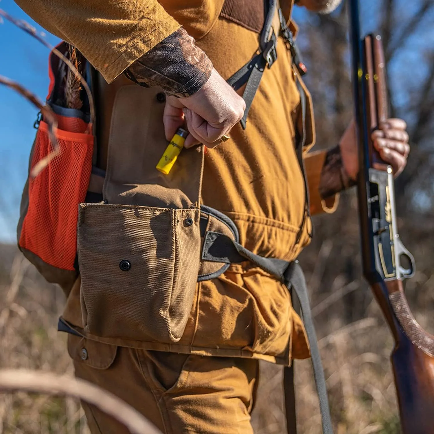 TKLoop Upland Hunting Vest Pheasant Upland Vest Orange Grey with Blood-Proof Lining