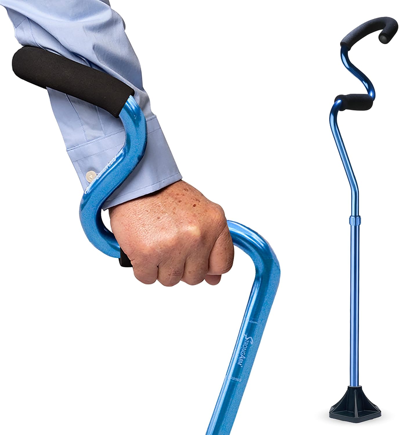 StrongArm Comfort Cane Self Standing Lightweight Adjustable Walking Cane + Stabilizes Wrist & Provides Extra Support & Stability + Ergonomic Hand & Forearm Grip + FSA/HSA Eligible (Black)