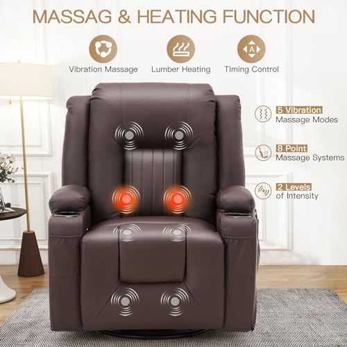 YODOLLA 3 Pieces Leather Recliner Sofa Set for Living Room Furniture Set，Overstuffed Reclining Sofa with Massage&Heat Function, Manual Control Couch Set，Theater Lounge Seat with Side Pockets, Black