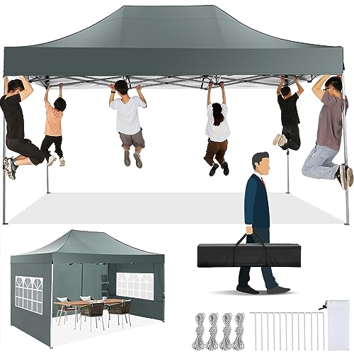 Tooluck 10x20 Heavy Duty Pop up Canopy with 6 sidewalls, Easy Set-up Commercial Heavy Duty Tent, Waterproof Outdoor party Wedding tent canopy, 3 heigh adjustable Gazebo with wheeled bag(Upgrade Frame)