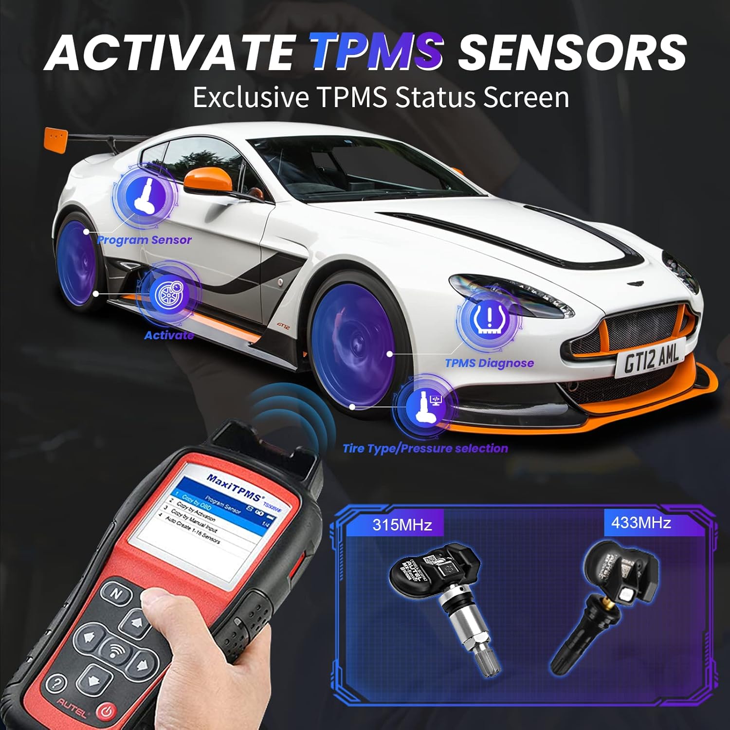 Autel MaxiTPMS TS508WF Kit TPMS Tool, 2024 Newest TPMS Relearn Tool with 4PCS 315+433MHz Sensors, Updated of Autel TS408/TS508, Top TPMS Scanner for TPMS Reset/Activation/Program, Program MX-Sensors
