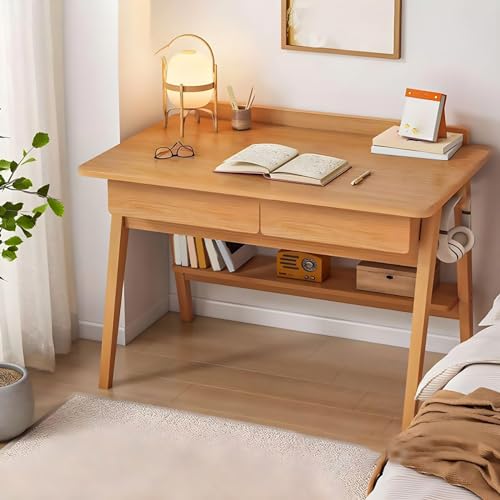 Home Office Writing Desk with Drawers, Modern Wood Table with Storage Shelves & Hooks, Computer Workstation Study Desk Writing Table Simple Zero Assembly without Chair(31.5inch/80cm, Walnut)