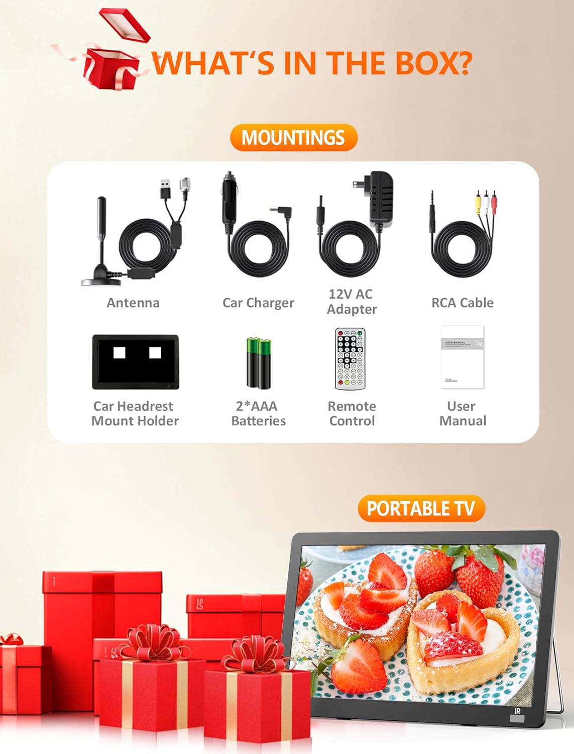Desobry 14.2" Small TV, Portable TV with Antenna, Mini TV LCD Monitor 1080P with Digital ATSC Tuner, Battery Operated TV for Camping Travel Kitchen, Support HDMI, AV, USB Input, Remote Control