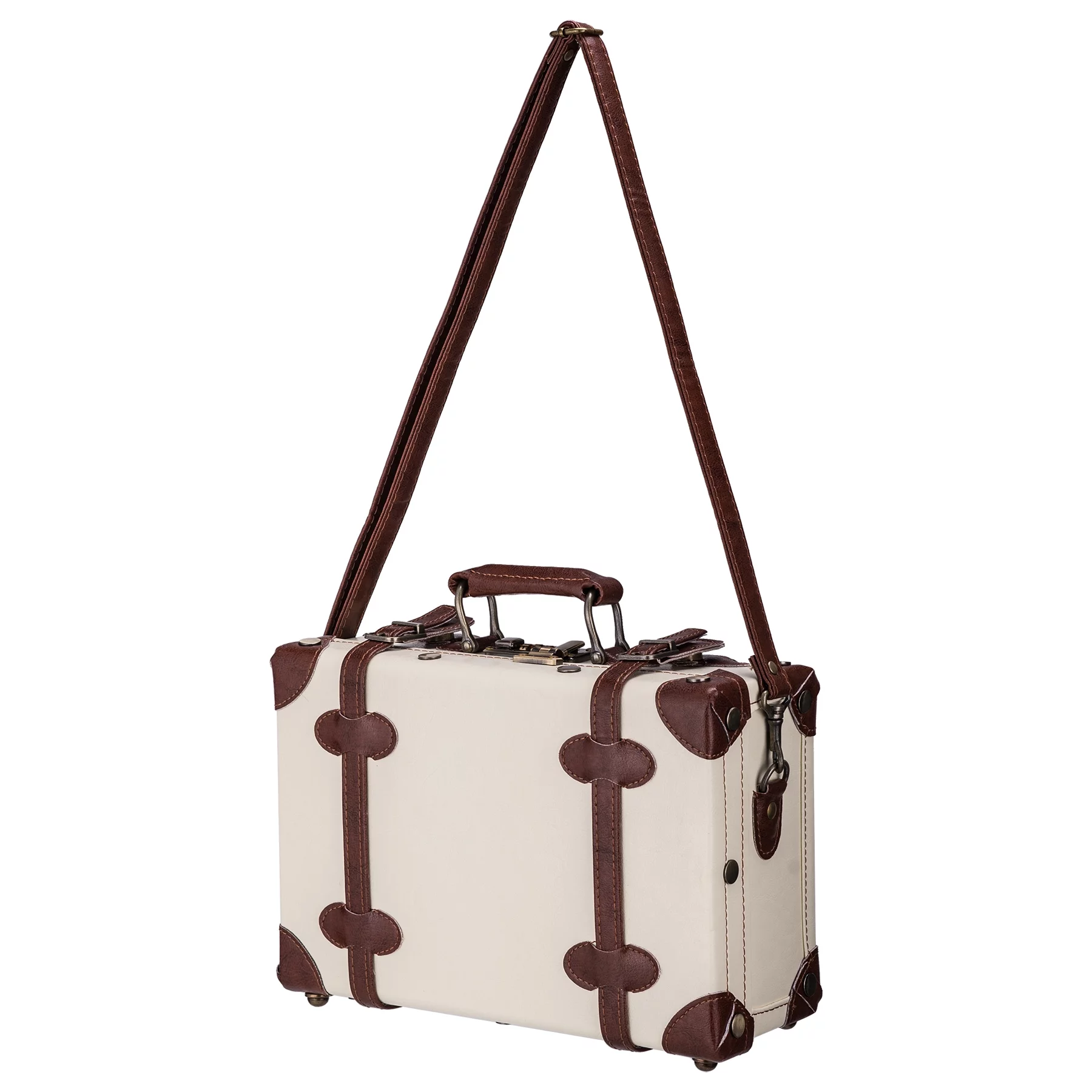 CO-Z Premium PU Vintage Classic Old-Fashioned Beige Trolley Suitcase and Hand Bag Set with TSA Locks Essential Luggage Choice