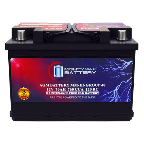 Mighty Max Battery MM-H5 Start and Stop Car BCI Group Size 47 12V 60 AH, 100RC, 680 CCA Rechargeable AGM Car Battery