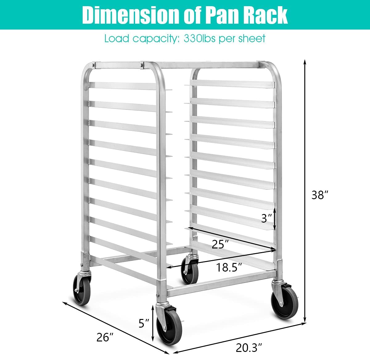10 Tier Sheet Pan Rack, Commercial Aluminum Full & Half Bun Pan Bakery Rack with Brake Wheels for Restaurant Home Kitchen