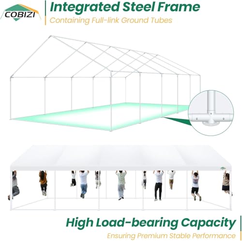 COBIZI 20x40 Party Tent Heavy Duty, Galvanized Wedding Tent, Event Shelter for Parties, Outdoor with Removable Sidewall & Built-in Sandbag, Carpas para Fiestas, Large Canopy, Waterproof, White