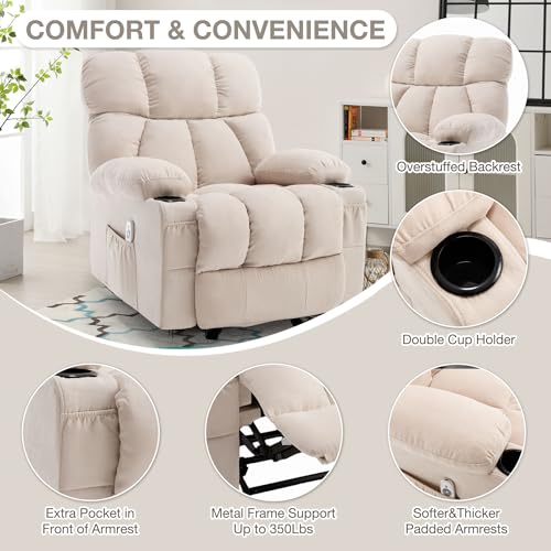 Massage Rocker Recliner Chair with Heat and Vibration Ergonomic Rocking Lounge Chair for Living Room Comfy Overstuffed Recliner with 4 Side Pockets,2 Cup Holders, USB Charge Port, Grey