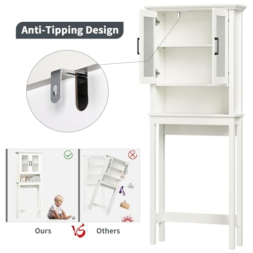 Over The Toilet Storage Cabinet, Over Toilet Bathroom Organizer with Glass Doors and Adjustable Shelf, Thicken Frame above Toilet Storage Cabinet Behind Toilet Bathroom Organizer, Espresso