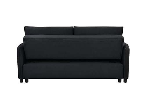 3 in 1 Convertible Sleeper Sofa Bed, Modern Fabric Loveseat Futon Sofa Couch Pullout Bed, Small Love Seat Lounge Sofa w/Reclining Backrest, Furniture for Living Room, Grey (Black)