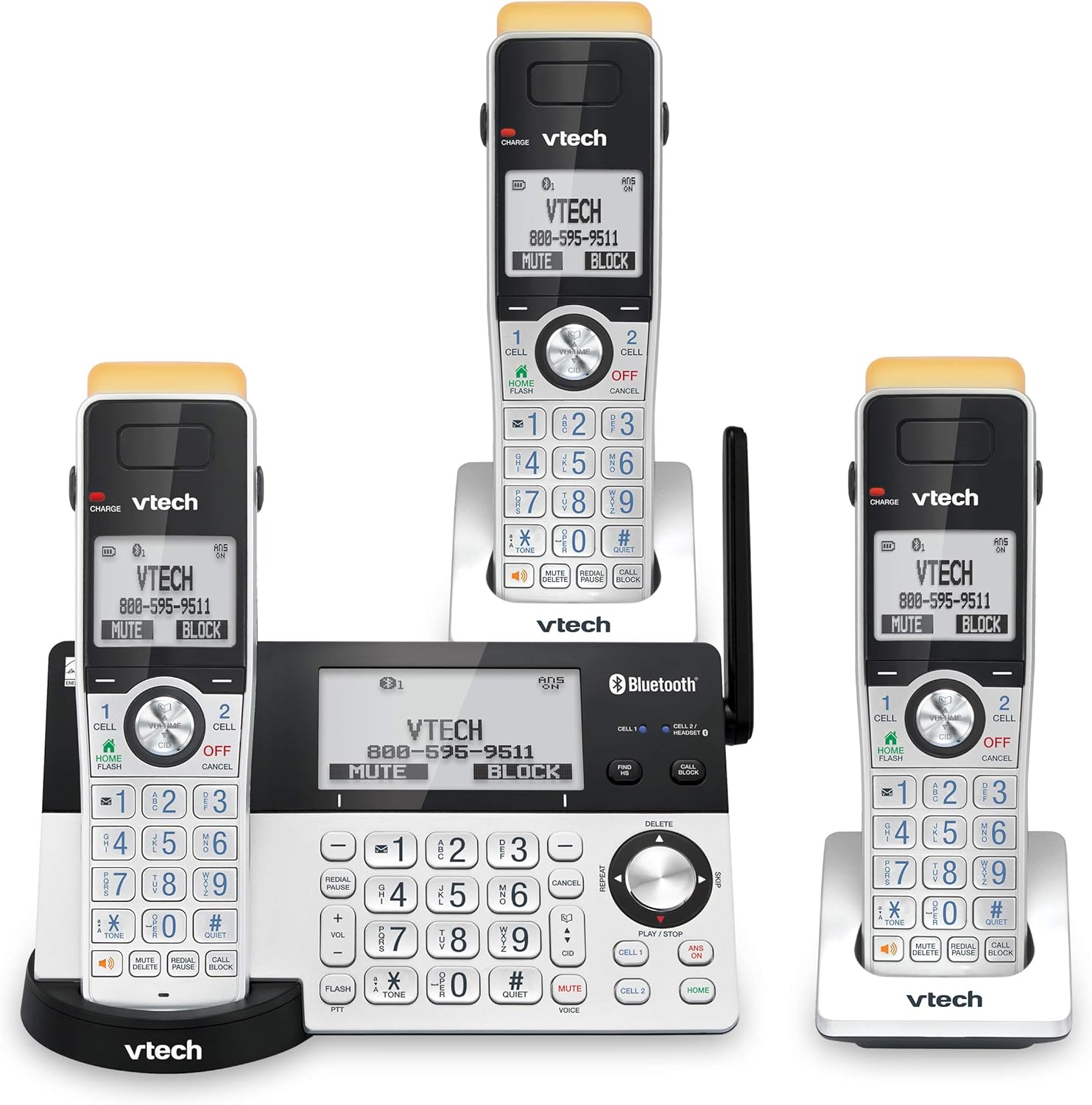 VTech IS8151-5 Super Long Range 5 Handset DECT 6.0 Cordless Phone for Home with Answering Machine, 2300 ft Range, Call Blocking, Bluetooth, Headset Jack, Power Backup, Intercom, Expandable to 12 HS