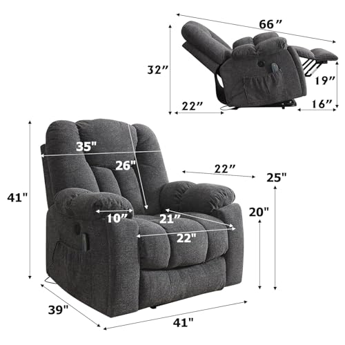 CANMOV Large Power Lift Recliner Chair with Massage, Heat, and USB for Elderly, Overstuffed Wide Recliners, Heavy Duty and Safety Motion Reclining Mechanism, Gray