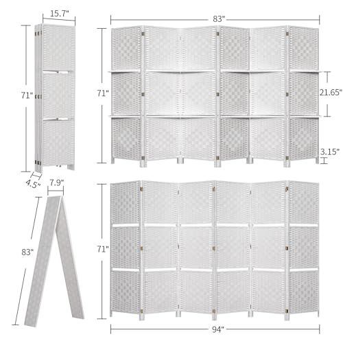 Room Divider with Shelves, Room Dividers and Folding Privacy Screens, Divider for Room Separation Partition Room Dividers, 16" Folding Screen 6FT Room Divider Wall 6 Panel, Natural