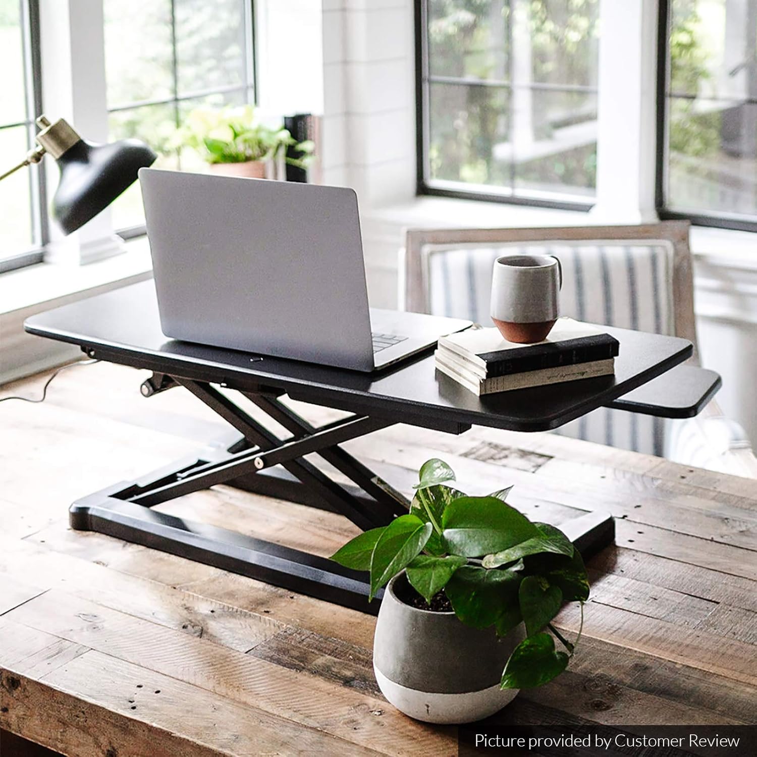 FlexiSpot Motorized Standing Desk Converter 36" Wide Electric Stand up Desk Riser for Monitor and Laptop,Black Height Adjustable Desk for Home Office EM7MB
