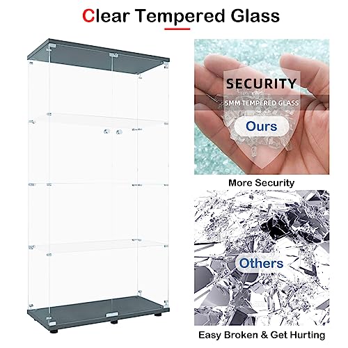 Henf Glass Display Cabinet with 4 Shelves,Modern Curio Cabinets with Glass Door & Lock,Floor Standing Storage Collection Display Case for Living Room Bedroom Office,16.7" W x 14.3" D x 64.7" H,White