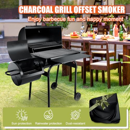 Leonyo Charcoal Grill with Smoker, BBQ Charcoal Grill and Offset Smoker, Large Barrel Grill with Grill Cover, 811 Square Inches, Griddle Accessories kit of 21, Outdoor Camping, Backyard, Patio Parties