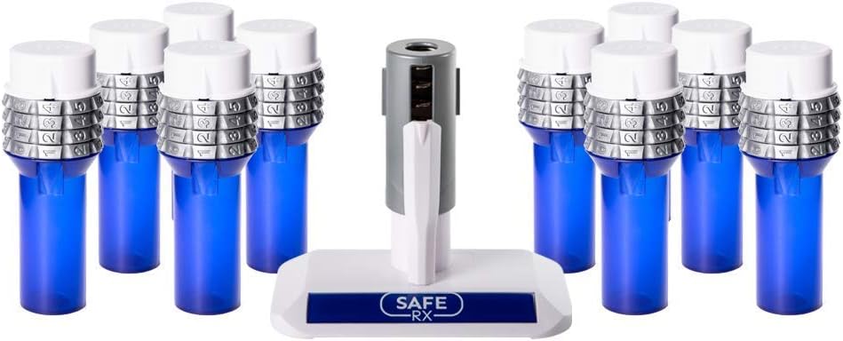 Safe Rx Large 10 Pack Locking Pill Bottle | Combination Lock | Secure Medication or Large Valuable Items | Certified Child