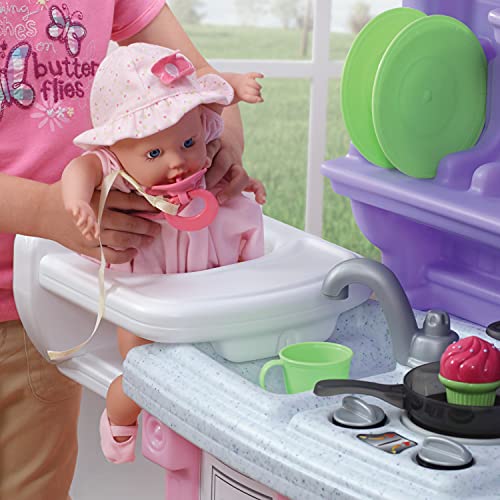 Step2 Little Baker's Kitchen, Kids Playhouse with Kitchenette, Interactive Playset with Sounds, for Toddlers 2+ Years Old, 30 Piece Toy Accessories, Pink/Purple