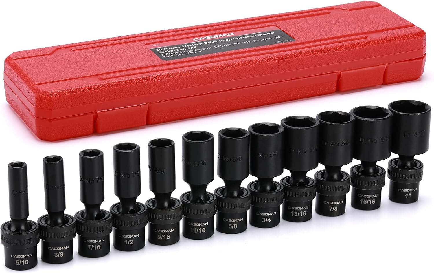 CASOMAN 15 PCS 3/8" Drive Shallow Universal Impact Socket Set, 6 Point, Metric,8-22mm