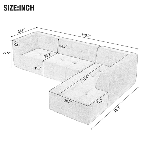 110.2 X 72.8'' Modular Sectional Couch,Chenille Fabirc L Shaped Sofa, 3 Seat Modern Corner Sofa Couch for Living Room, Office(not Include Pillow)