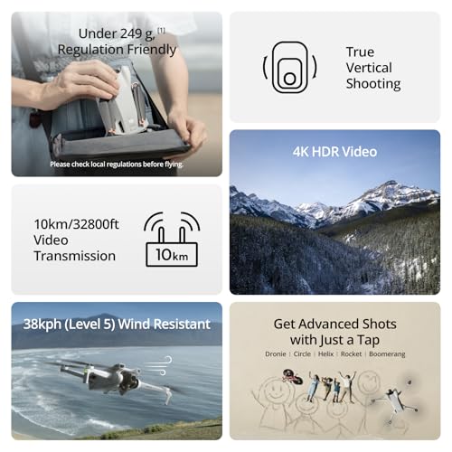 DJI Mini 3 (DJI RC), Lightweight 3x Mechanical Gimbal Drones with Camera for Adults 4K, 38-min Flight Time, up to 32800ft (10km) Video Transmission, Vertical Shooting, GPS Auto Return Integrated