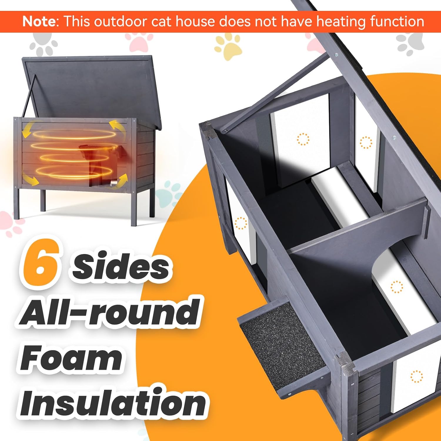 Outdoor Cat House Weatherproof,Feral Cat House Enclosures with Insulated All-Round Foam Wooden Cat Condos for Winter Outside, PVC Door Flaps
