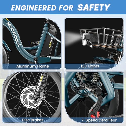 MOONCOOL Electric Tricycle Trike for Adults 350W 36V Removable Battery 24/26 Inches 7 Speeds 3 Wheels Electric Bikes Bicycle for Adults, Three Wheel Electric Cruiser Tricycle