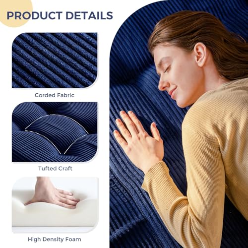 MAXYOYO Tri-Fold Mattress, 6 Inch Tufted Folding Mattress Full Foam Bed, Foldable Floor Mattress Guest Bed Mattress Topper Portable Camping Sleeping Bed with Corded Fabric, Black, 53"x75"