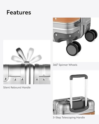 LUGGEX All Aluminum Carry On Luggage with Wheels - Zipperless Hardshell Luggage with TSA Lock (Silver Suitcase,20 Inch)