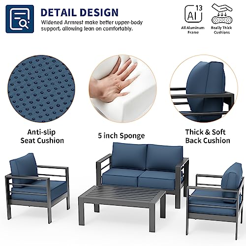 UDPATIO 8 Piece Aluminum Patio Furniture Set, Oversized Modern Outdoor Furniture Set with Olefin Fabric Cushion for Patio Deck Backyard, Dark Grey(with Waterproof Covers)