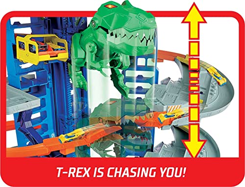 Hot Wheels City Toy Car Track Set, Ultimate Garage with T-Rex Dinosaur, Store 100+ 1:64 Scale Vehicles, 3-ft Tall, with 2 Cars (Amazon Exclusive)