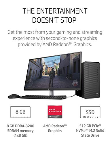 HP Desktop PC, AMD Ryzen 3 5300G, 8 GB SDRAM, 512 GB SSD, AMD Radeon Graphics, Windows 11 Home, M01-F3020 (2022),Black