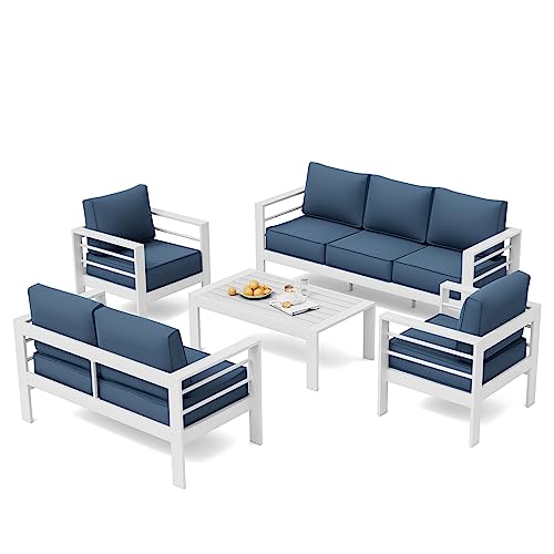 UDPATIO 8 Piece Aluminum Patio Furniture Set, Oversized Modern Outdoor Furniture Set with Olefin Fabric Cushion for Patio Deck Backyard, Dark Grey(with Waterproof Covers)