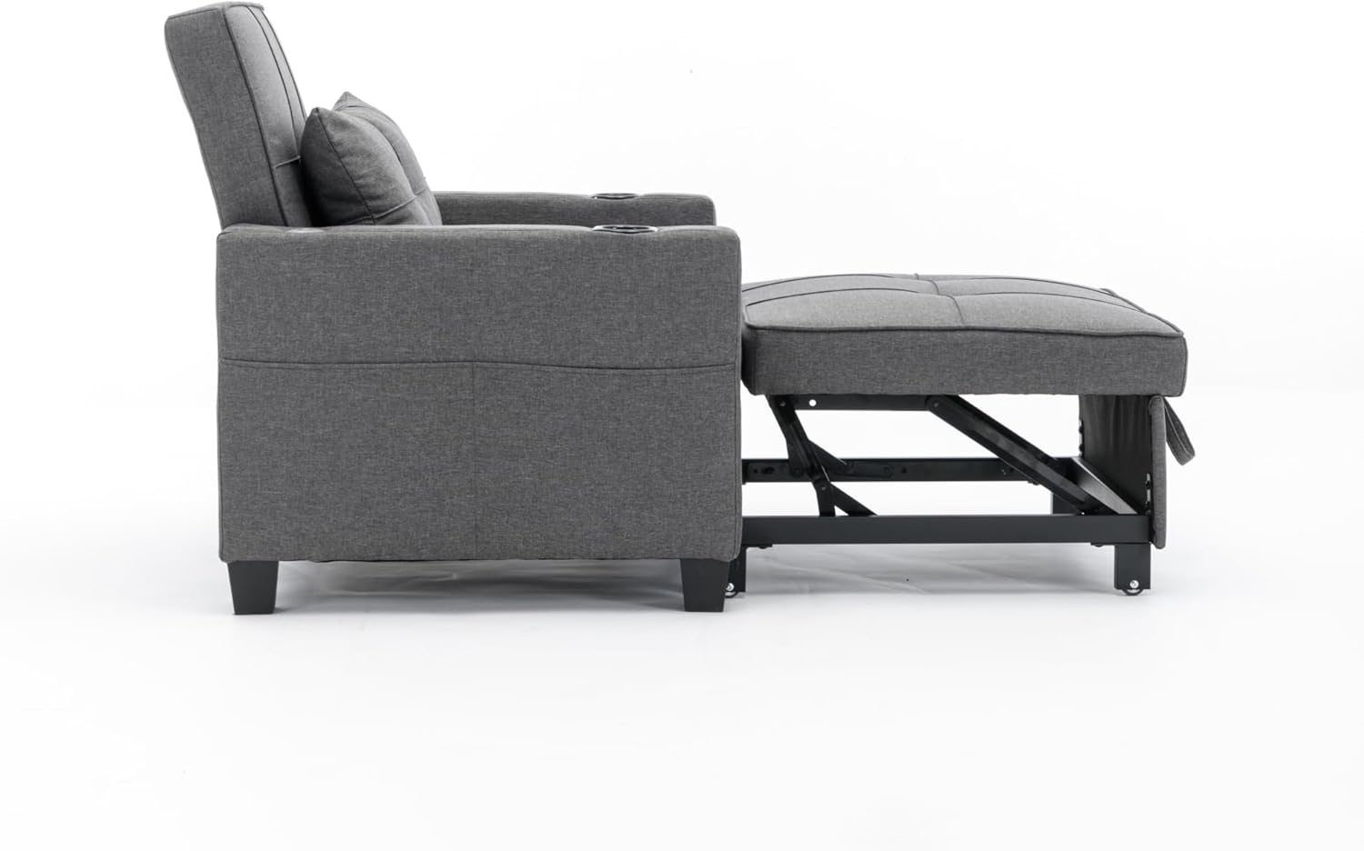 Futon Chair Bed Convertible Chair 3-in-1 Pull Out Sleeper Chair Beds with USB Ports,Wear-resistant and Anti-scratch, Armchair Bed Sleeper for Living Room (Dark Grey Linen)