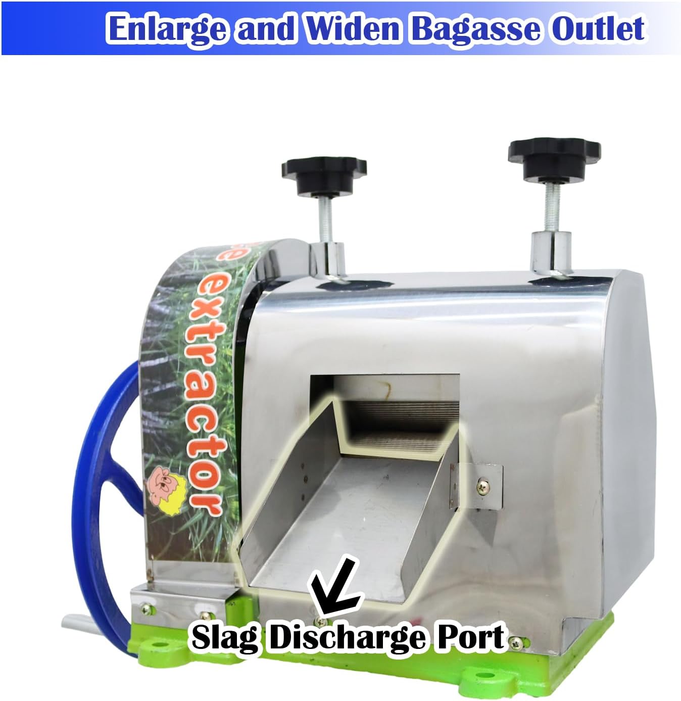 INTBUYING Manual Sugarcane Juicer Sugarcane Press Machine Sugarcane Juice Extractor W/3 Rollers for Sugar Cane Squeezer Juicer Machine 2 Paring Knives Stainless Steel Filter Faucet Handwheel