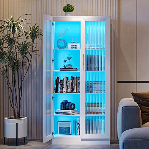LVSOMT 67" LED Storage Cabinet with Charging Station, Sockets & USB Ports, Kitchen Pantry Cabinet, Hutch Cabinet for Dinning Room, Buffet Sideboard, Microwave Cabinet with Top & Bottom Doors, Black