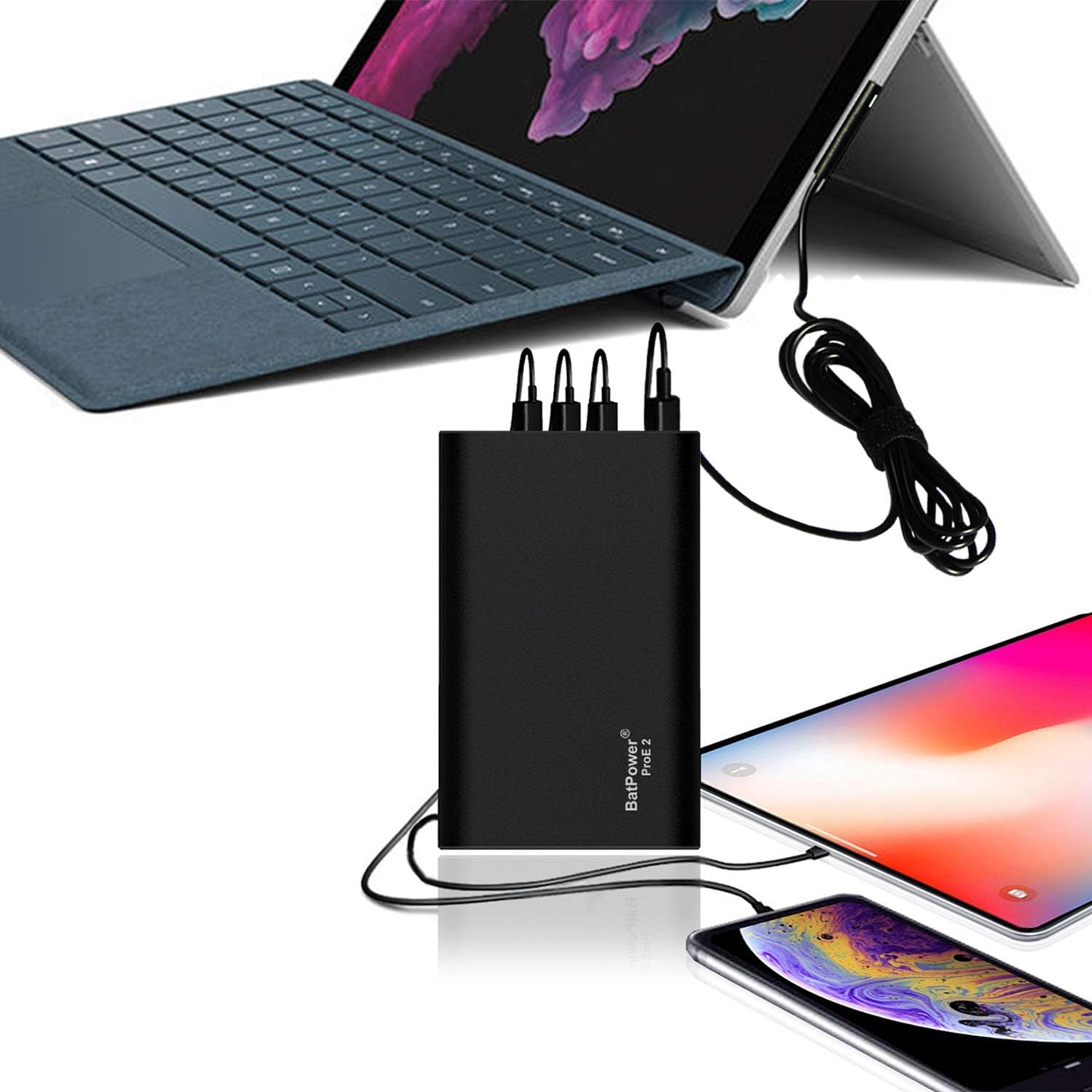BatPower ProE 2 ES7B 98Wh MS Surface Power Bank for Surface Pro X 8 7 6 5 4 3 2 RT Go Surface Book 3 2 1 External Battery Surface Laptop 4 3 2 1 Portable Charger, USB QC Fast Charge Tablet Smartphone