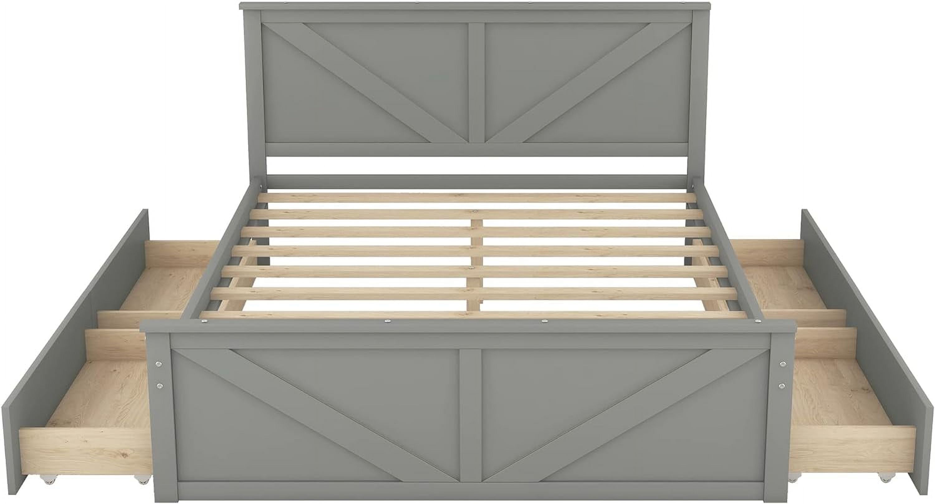 Queen Bed Frame With 4 Storage Drawers Wood Platform Bed With Headboard And Footboard Panel Beds With Slats For Boys, Girls, Kids, Teens, Gray