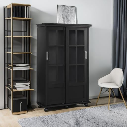 Ameriwood Home Aaron Lane Bookcase with Sliding Glass Doors, Red