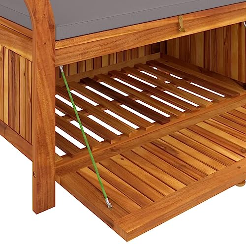 Patio Storage Bench with Cushion 35.8" Solid Wood Acacia,Acacia Wood Outdoor Garden Storage Bench with Seat Cushion for Comfortable Seating Outdoor Furniture, Storage Benches