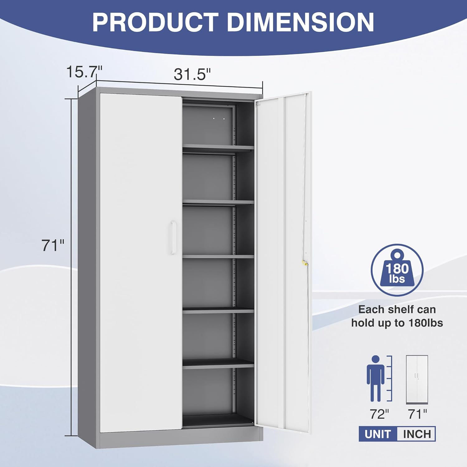 Metal File Cabinet,Locking Storage Cabinet with 2 Doors and 4 Adjustbale Shelves,Steel Tool Cabinet for Garage,Basement,Home Office