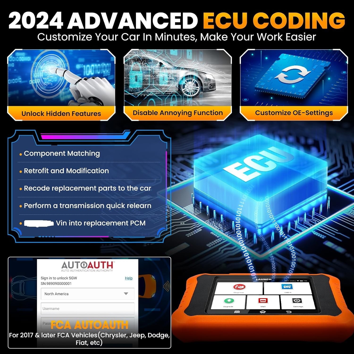 2024 LAUNCH Creader Elite V2.0 OBD2 Scanner for VW Audi Skoda Seat, Full Systems Bi-Directional Scan Tool for VAG Vehicles, All Services Car Code Reader, ECU Coding, AUTO VIN, Fr-ee Update