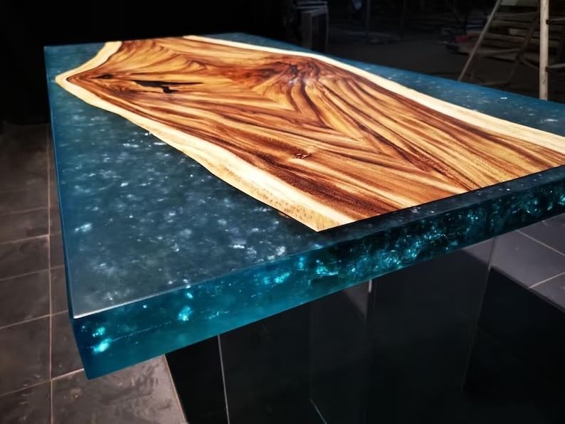 Natural Wood with Epoxy Dining Table Resin Coffee Table Living Room Table for 2, 4, 6, 8 Epoxy RIver Table Top Resin Table Home Decor Side/End Table Patio Table (18" Inches Tall, 90 x 36 Inches)