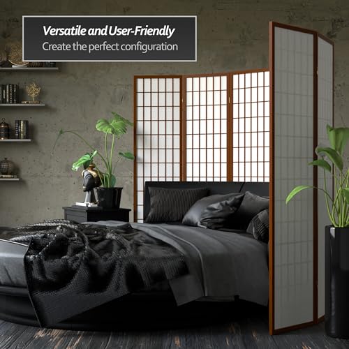 Red Lantern 6 ft. Tall Window Pane Shoji Screen-Natural-4 Panels Room Divider