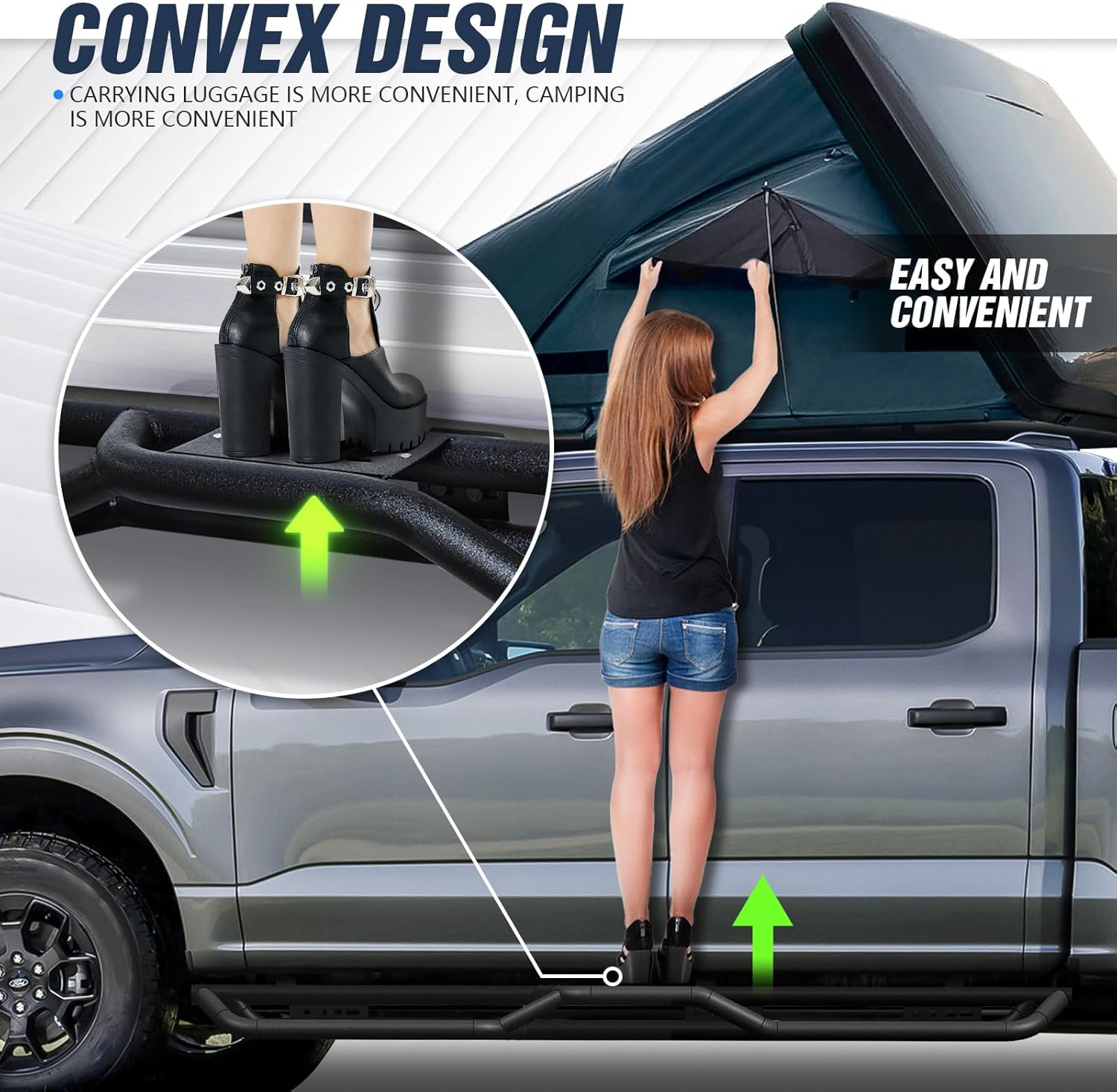 Crew Cab Running Boards Compatible for 2009-2018 Dodge Ram 1500, 2019-2024 Ram 1500 Classic, 2010-2024 Ram 2500 & 3500 CrewCab Side Steps, Bolt-on Nerf Bar, Heavy-Duty Steel Two Stairs Design