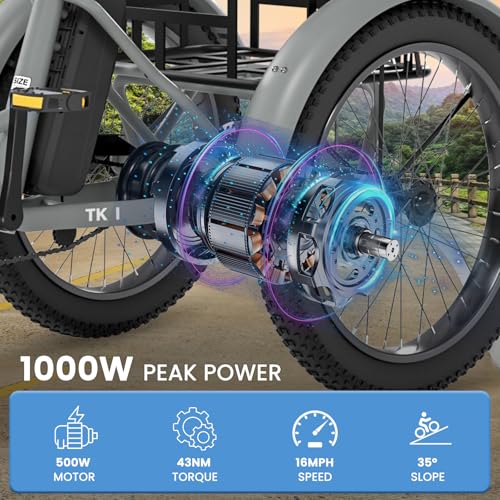 MOONCOOL Electric Trike, Electric Tricycle for Adults, 20" Folding 3 Wheels Electric Bicycle Bikes, 48V 500W/750W Motorized Electric Ebike with Aluminum Frame, Removable Battery and Basket