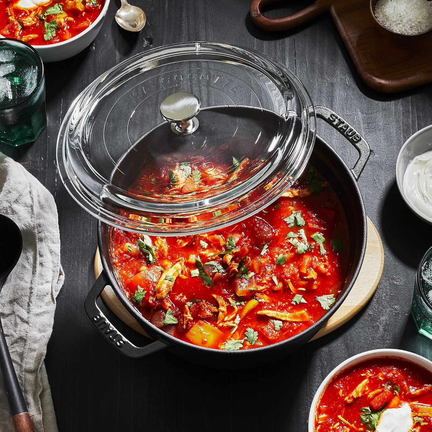 STAUB Cast Iron Dutch Oven 4-qt Round Cocotte with Glass Lid, Made in France, Serves 3-4, Black