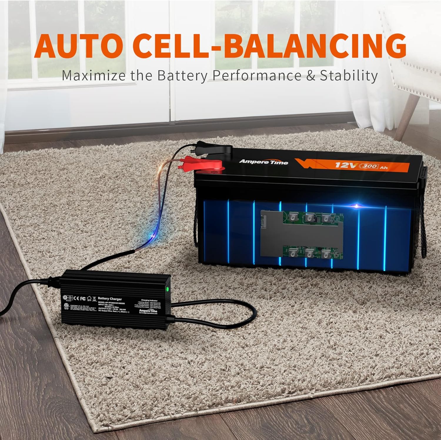 Ampere Time 12V 200Ah LiFePO4 Battery with 14.6V 20A Dedicated Lithium Battery Charger; Built-in 200A BMS, 4000+ Cycles, Perfect for RV, Solar, Marine, Overland, Off-Grid Application��